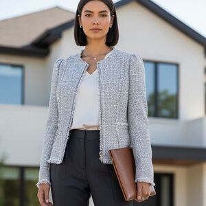 Rebecca Taylor Gray Tweed Bouclé Jacket Blazer Size 0